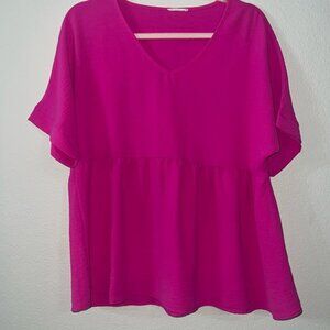 Jodifl hot pink baby doll blouse. Size large. EUC
